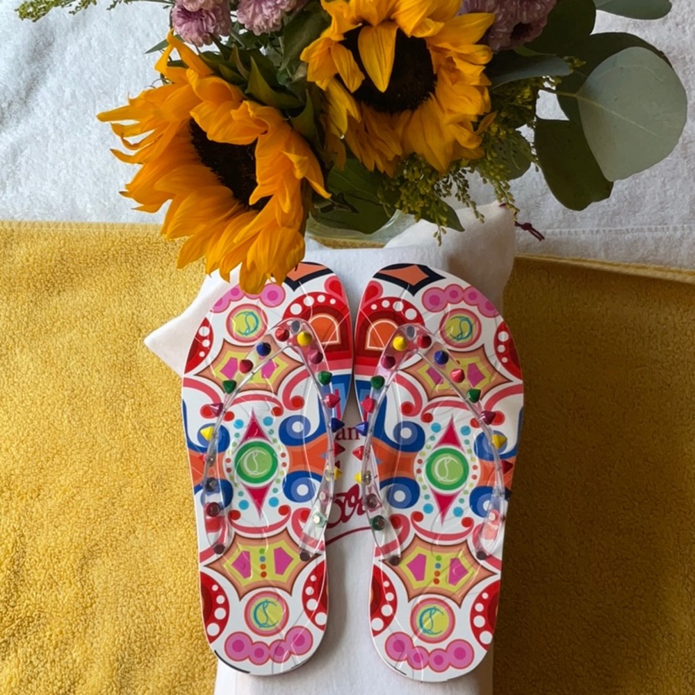 💚❤️ CHRISTIAN LOUBOUTIN LOUBI FLIP SPIKES DONNA - Picture 4 of 16